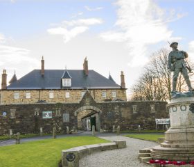 Front entrance to Cornwall's Regimental Museum and the War Memorial