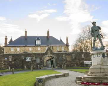 Front entrance to Cornwall's Regimental Museum and the War Memorial