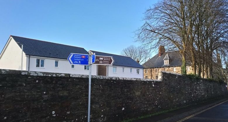 Cornwall's Regimental Museum inside The Keep behind new build houses on the old Parade Ground - 2018