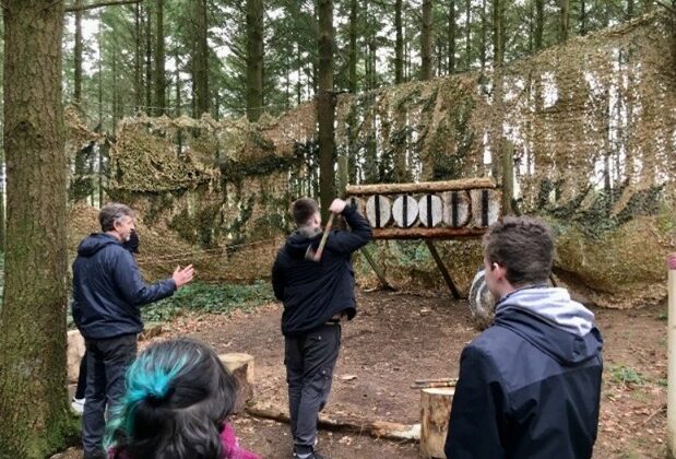 Splanna Group from Bodmin College in the woods with Footsteps of Discovery